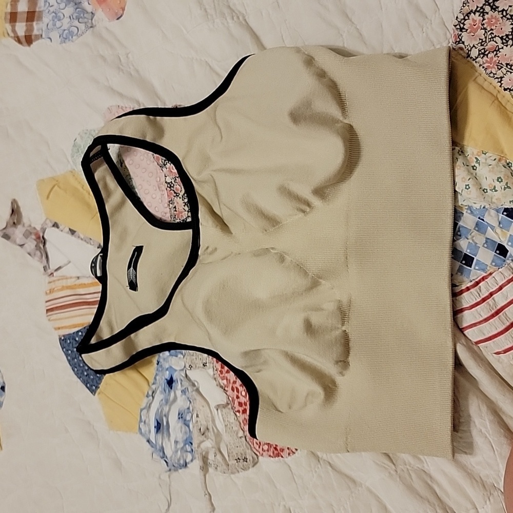 Oiselle Cream Sports Bra with Black Trim